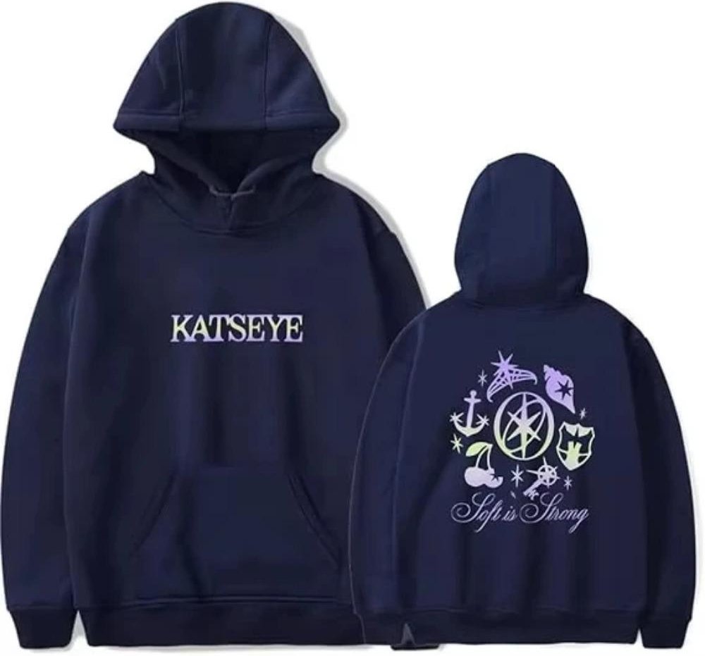 Katseye Merch Distressed Hoodie Mode Huvtröjor Popmusik Män Kvinnor Sweatshirt Träningsdräkt Pullover Kappa Mode M black