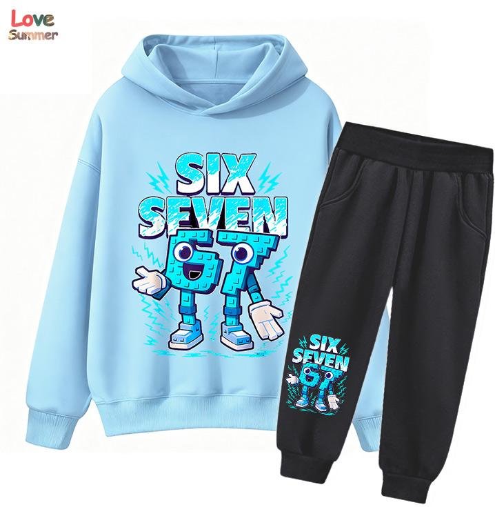 67 Six Seven hoodie byxa 2 st pojkar flickor Italian Brainrot Barn Flicka Sweatshirt 2 st Kostym Hoody Baby Casual Träningsdräkt 110CM gray