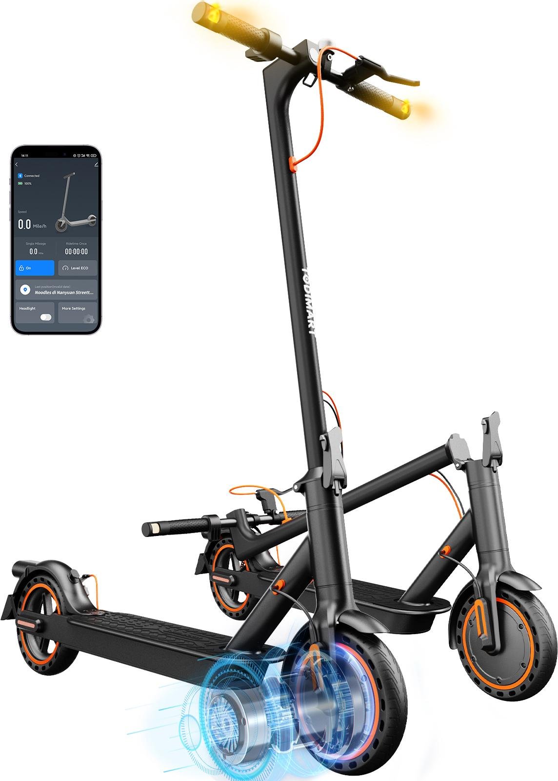 Elsparkcykel med väggodkännande T3 ABE, 30 km räckvidd, 350W motor, 8,5 tum bikakedäck, Dubbelt bromssystem Elsparkcykel för vuxna, Smart APP T3S-EU (Turn signal)