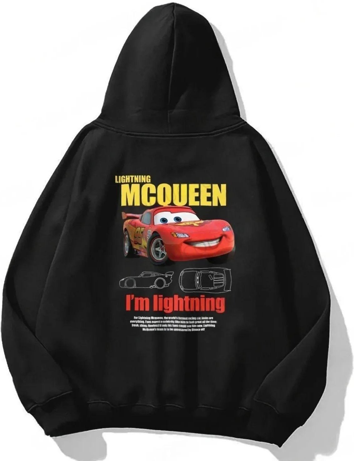 Huvtröjor med tecknad bilprint Lightning McQueen Huvtröjor Överdimensionerad Tröja Herr Dam Träningskläder Paroutfit Kläder S