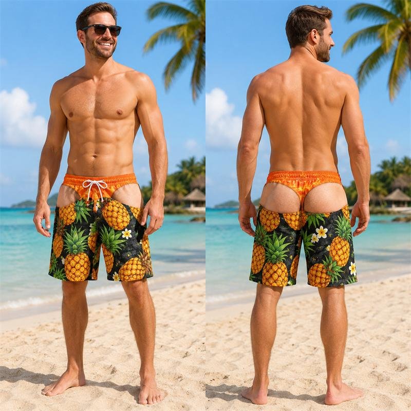 Herr Fake Underkläder Strandshorts 3D-tryck Strandshorts Tropiskt Undervattenstryck Roliga Sommarsemester Badbyxor Boardshorts XS beige