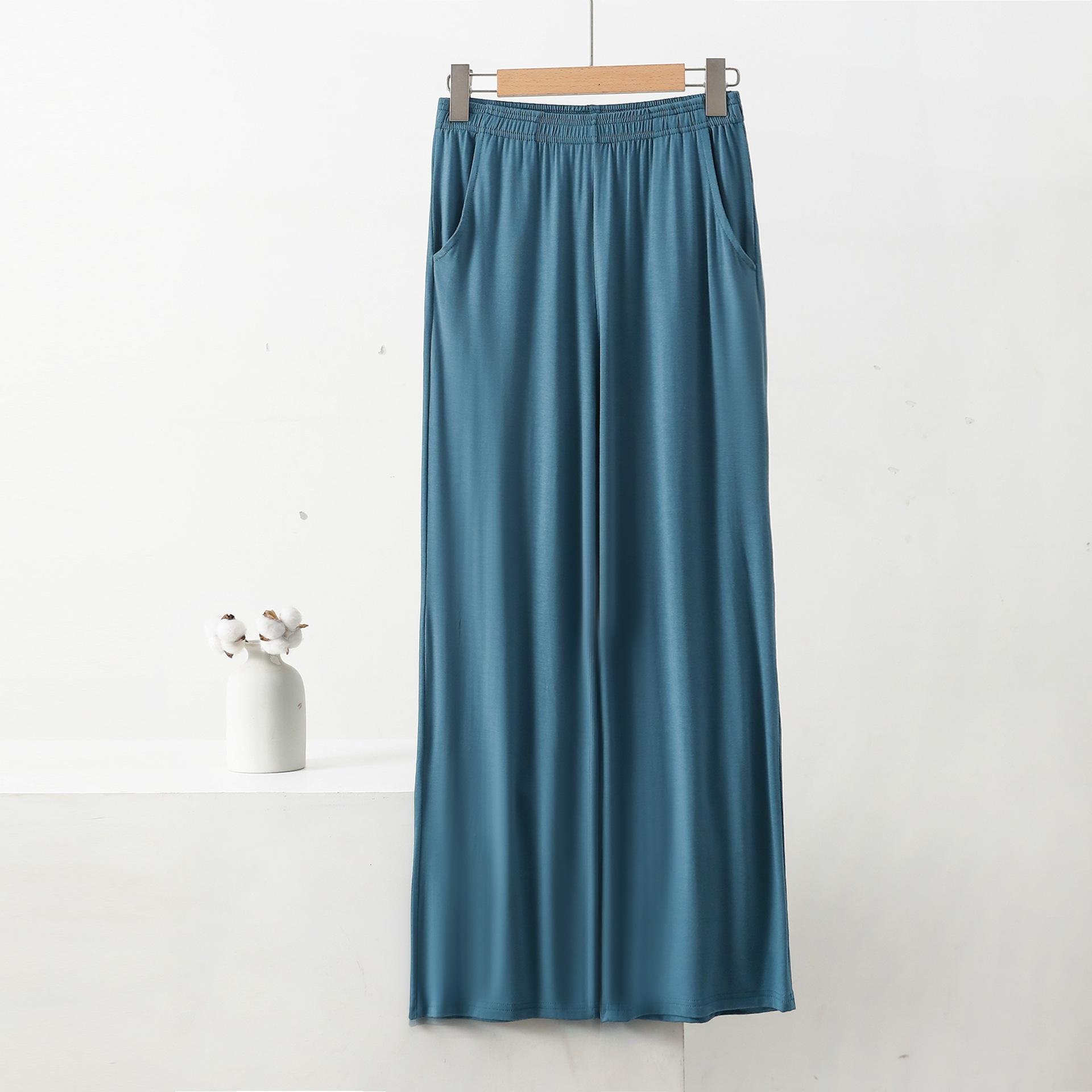 Chic enfärgad raka byxor för kvinnor med fickor Elastisk midja Byxor med vida ben Casual Lösa byxor Hög midja byxor Casual Lounge Yogabyxor 7XL gray