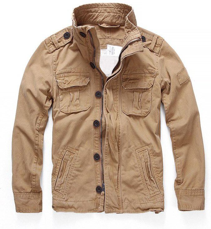 Kamouflage stridsjackor för män Retro Militärficka Herr Denim Macket Ytterkläder Kappor Casual Man Bomull L khaki