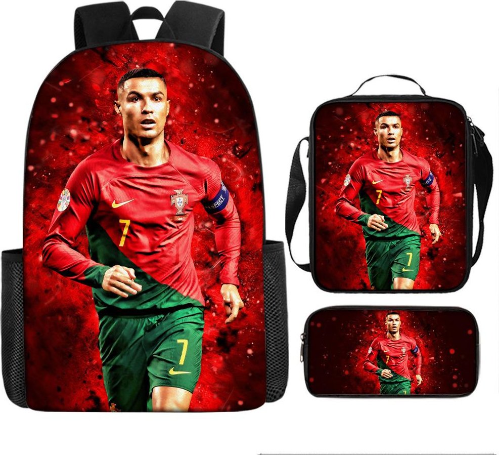 Barns skolväska, Ryggsäck, Studenttryckt pennfodral, Ryggsäck, Tre-delat set med stor kapacitet Backpack red