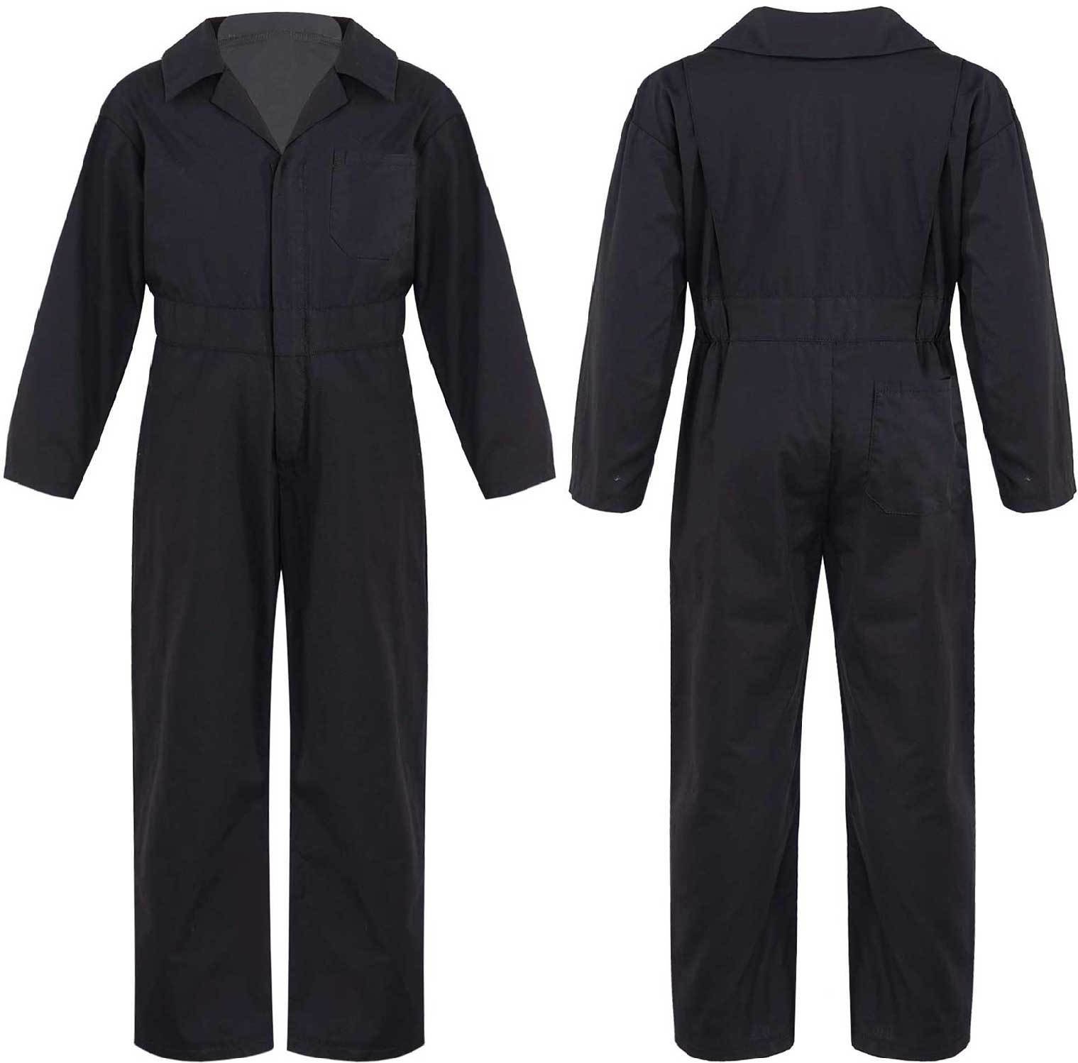 Barn Pojkar Mode Mekaniker Overaller Långärmad Turndown Krage Dragkedja Front Jumpsuit Halloween Cosplay kostym 7-8 Years black
