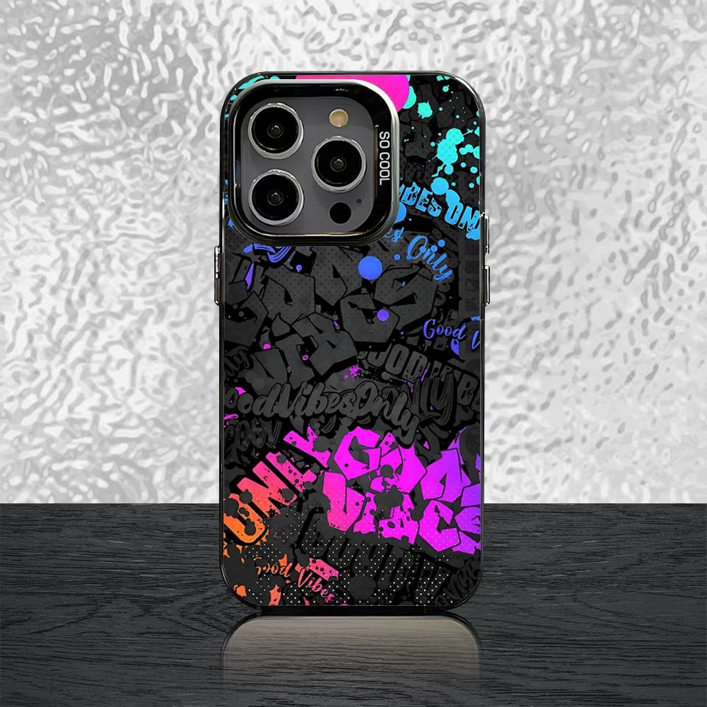 Coolt Färgglatt Graffiti-mobilskal För iPhone 16,15,14,13,12,11,Pro,XS,Max,Plus,Mini,SE Svart Godis Matt Stötsäkert Skydd iPhone13PROMAX
