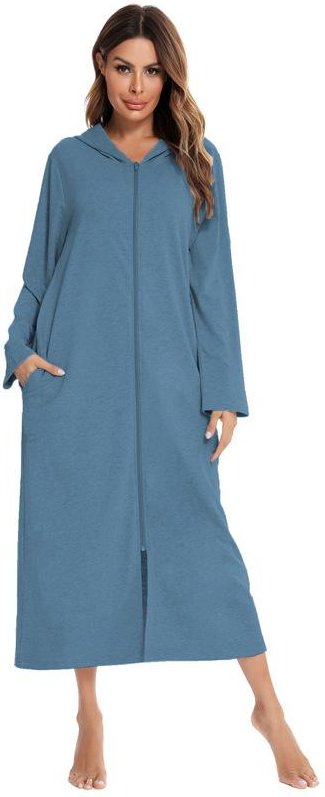 Bright Deer Dam Lättviktshuva Morgonrock Dragkedja Hel Lång ärm Bomullsstickad Mjuk Nattlinne Kimono Zipper Housecoat Solstol Luvtröja L