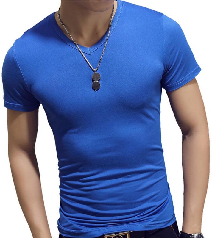 Mode Slim T-shirt herr Mjuk och bekväm andas bomull herrskjorta Fitness och fritid XL blue