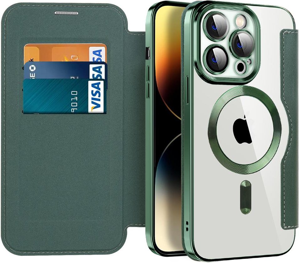 Flip-plånboksfodral i äkta läder till Magsafe magnetfodral för iPhone 14 11 12 13 Pro Max Plus Trådlös laddningsplatta Klart skydd For iPhone 14 Pro
