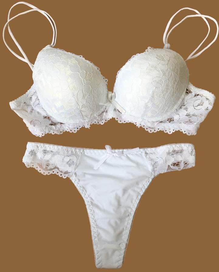 Spets-BH String Set Push up Underkläder set Dam Trosor Hollow Lace Intimates BH:ar och trosor set 42B vit