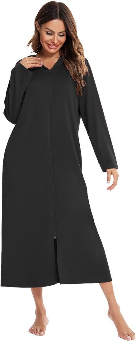 Bright Deer Dam Lättviktshuva Morgonrock Dragkedja Hel Lång ärm Bomullsstickad Mjuk Nattlinne Kimono Zipper Housecoat Solstol Luvtröja L