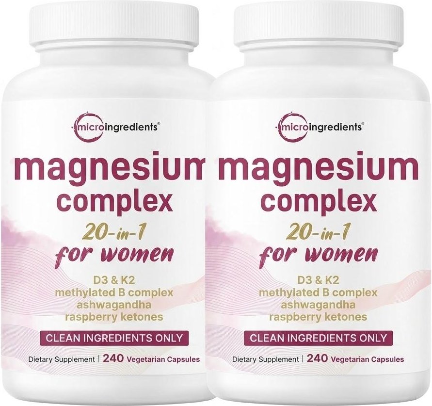 Kvinnligt 20-i-1 Magnesiumkomplex med D3, K2 & Ashwagandha, 240 Veganska Kapslar 2PACK