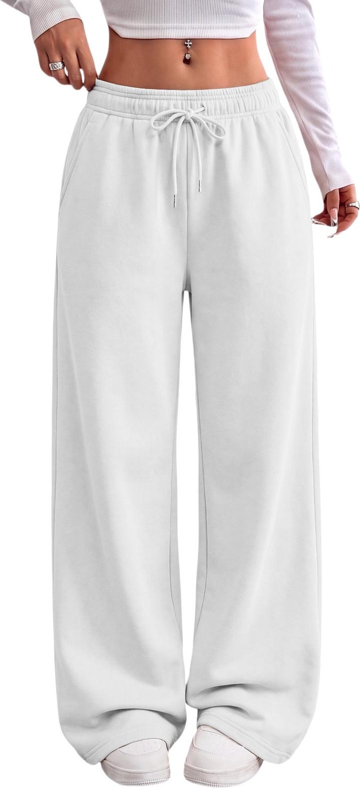 Dambyxor med lös passform och breda ben med dragsko för vardagsbruk XXXL white