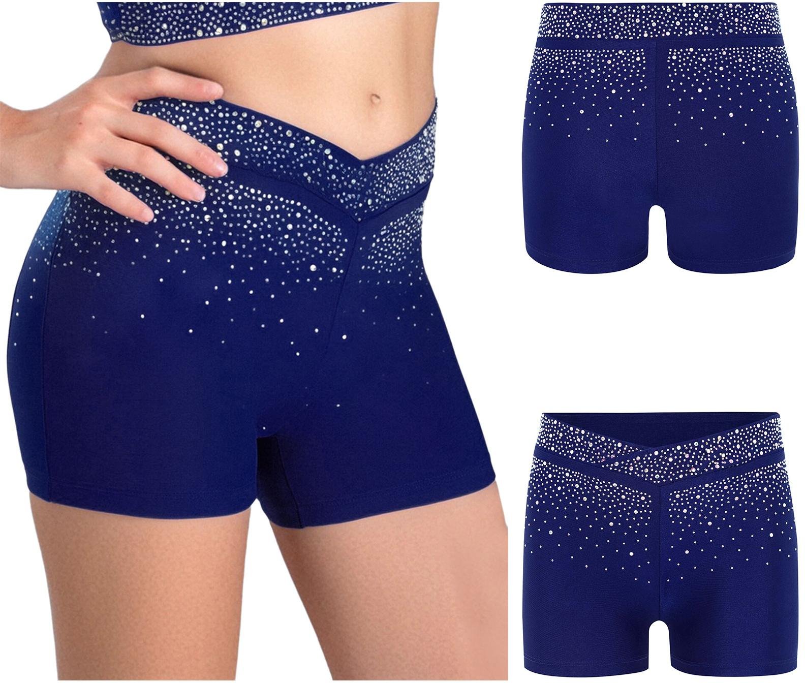 Flickor Glittrande Strassshorts V-front Elastisk Midja för Konståkning Dans Gymnastik Uppträdande 13-14 Years beige