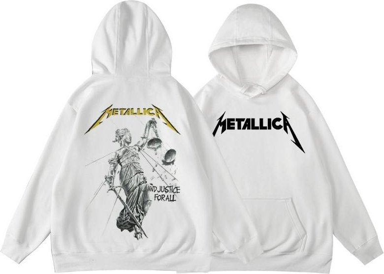 Metallica and Justice for All Huvtröja Herr och Dam Långärmad Tröja Retro Rockband Pullover Överdimensionerad Topp Herrkläder XL white