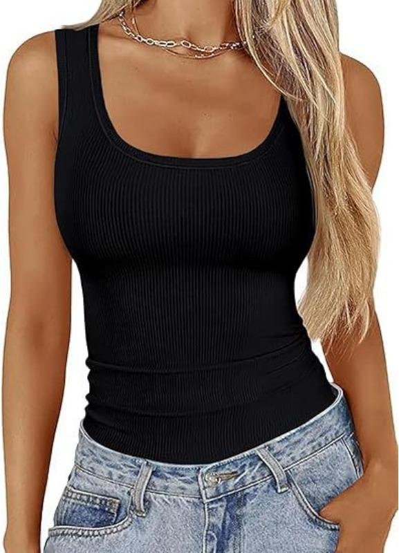 YYFS Dammode Casual Sommar Vår Enfärgad Tryck Ärmlös U-ringad Blusar & Skjortor XXL black