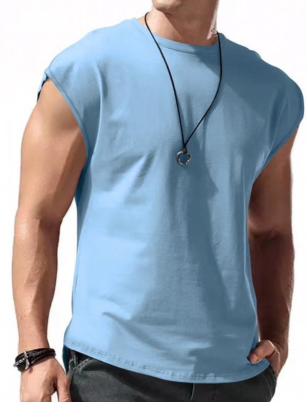 Ärmlös T-shirt för män Sommar Fritid Sport Löst tröja Herr Kortärmad T-shirt undertill för män 3XL gray