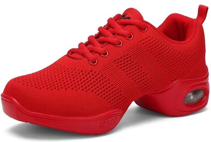 Lättviktsyrke Dansskor Dam Andningsbara korgar Modern Jazz Casual Sneakers Dam Halkfria Joggingskor med mellanklack 36 red