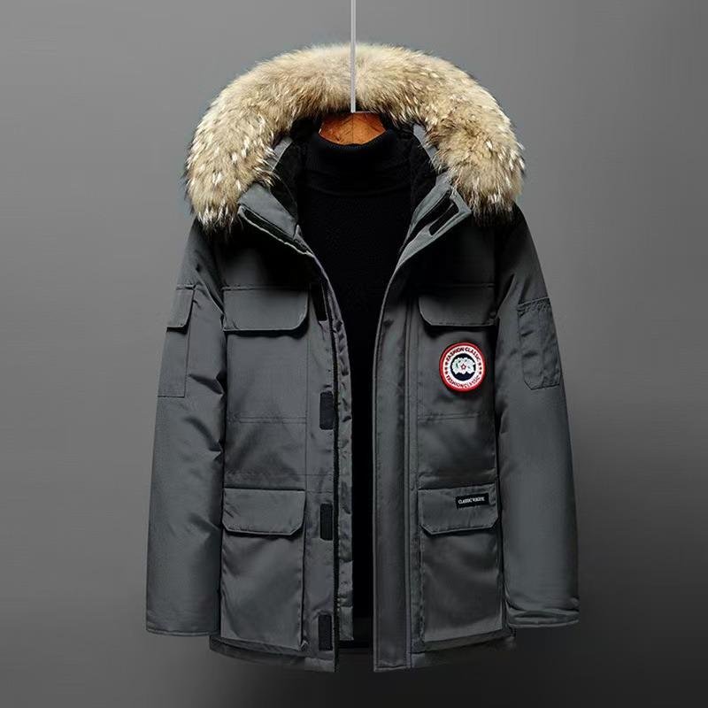 Unisex Parker Gåsdun Mellanlång Vinterjacka med Stor Pälskrage för Extrem Kyla XL black