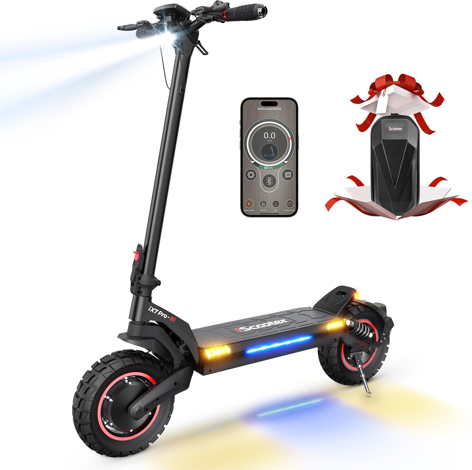 Elektrisk Scooter Vuxen iScooter ix7 Pro 1000Wx2 Dubbelmotor Elektrisk Scooter Hopfällbar Topphastighet 60Km/h 48V 17.5AH Räckvidd 80Km Belastning 150KG svart