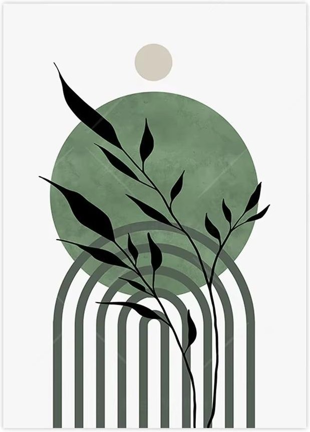 Bohemisk Grön Väggkonst Geometrisk Minimalistisk Löv Abstrakt HD Canvas Poster Tryck Hem Sovrum Vardagsrum Inredning Gåva 30x40cm grön