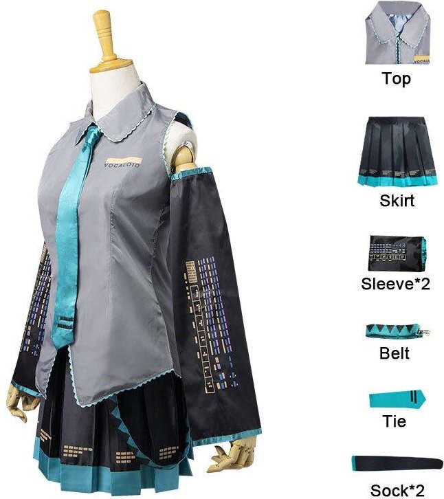 Anime Vocaloid Miku Cosplay Kostym Peruk Klänning Kawaii Cosplay Outfits Halloween Carnival Party Kostymer M gray