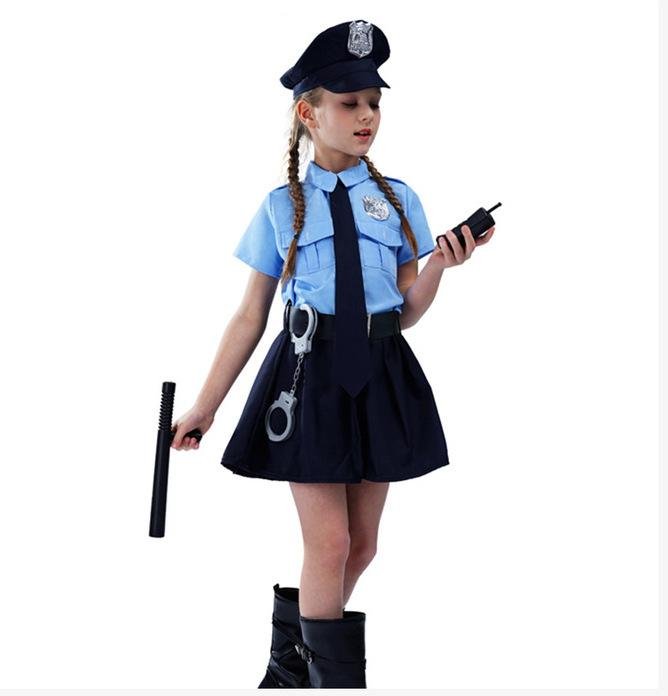 Flickans polis kostym Söt polis Playtime Cosplay Uniform Barn Halloween Cosplay outfit 140 blå