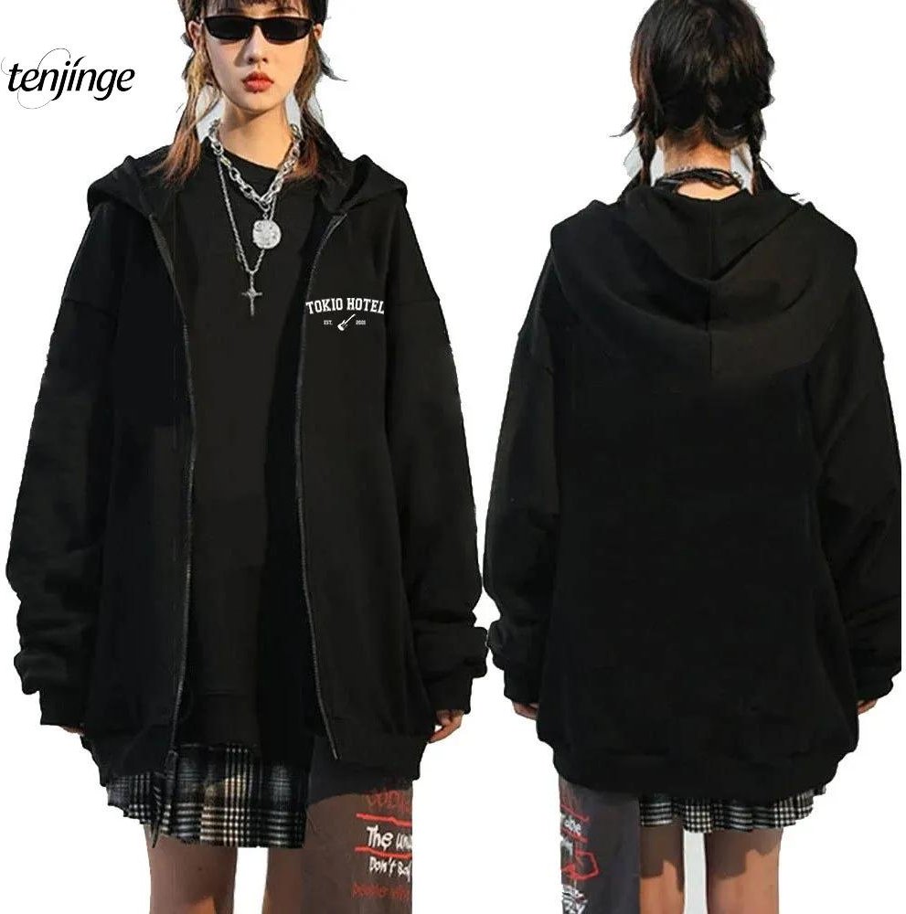 Tokio Hotel Hoodie Rockband Kaulitz Tryck Dragkedjehoodies Fleece Huvtröjor Män Kvinnor Hip Hop Streetwear Dragkedjejacka S gray
