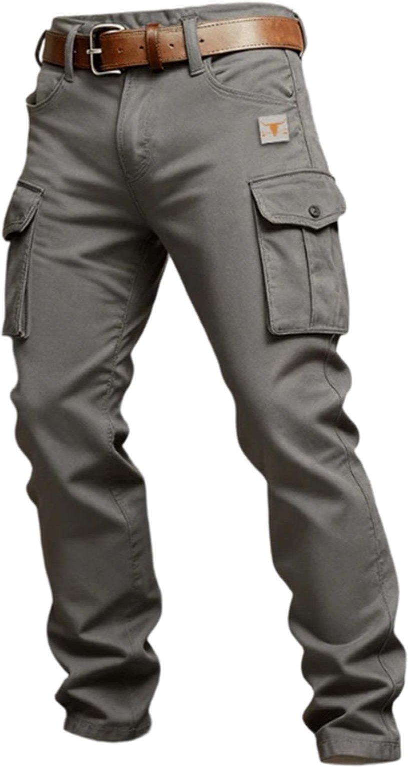 Herr Cargo Byxor med Flera Fickor Raka Byxor Slitstarkt Bomullstyg Casual Utomhusstil XL gray