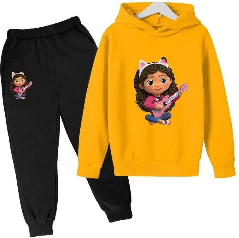 Huvtröja Småflickor Gabby Dollhouse Kläder Huvtröjor Byxor 2-delade Set Söt Barndräkt Barn Träningsdräkter Barn Gabby Cats 110CM orange