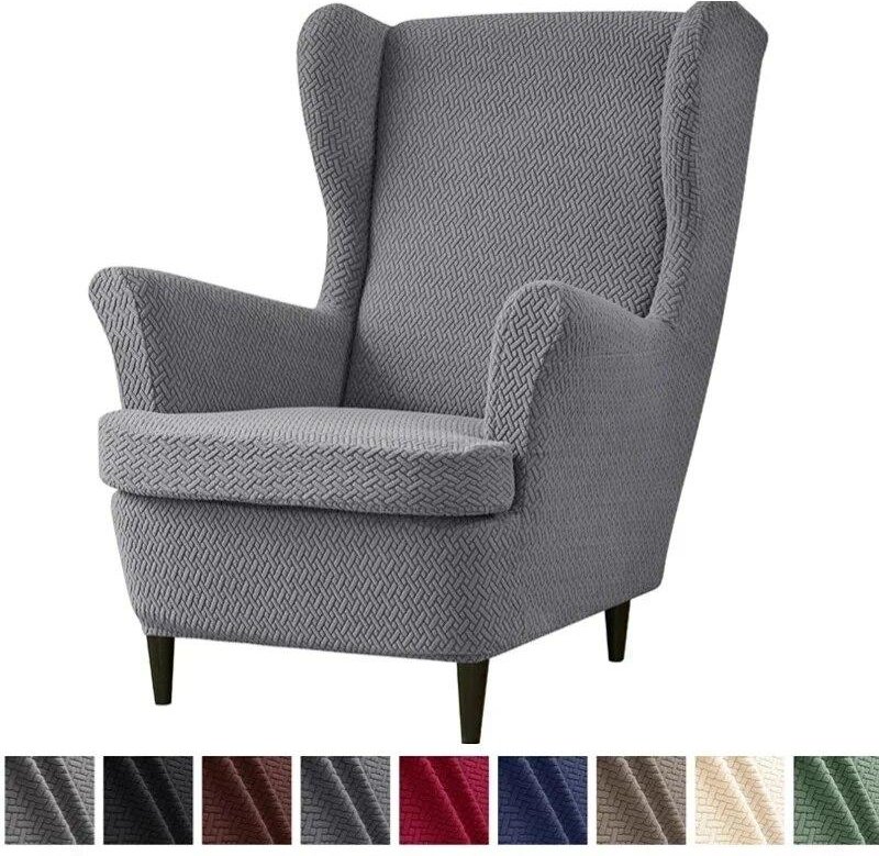 Tjockare elastiska fåtöljöverdrag i jacquard, dammtät, vingryggsäck, enfärgad sofföverdrag med sittdyna gray