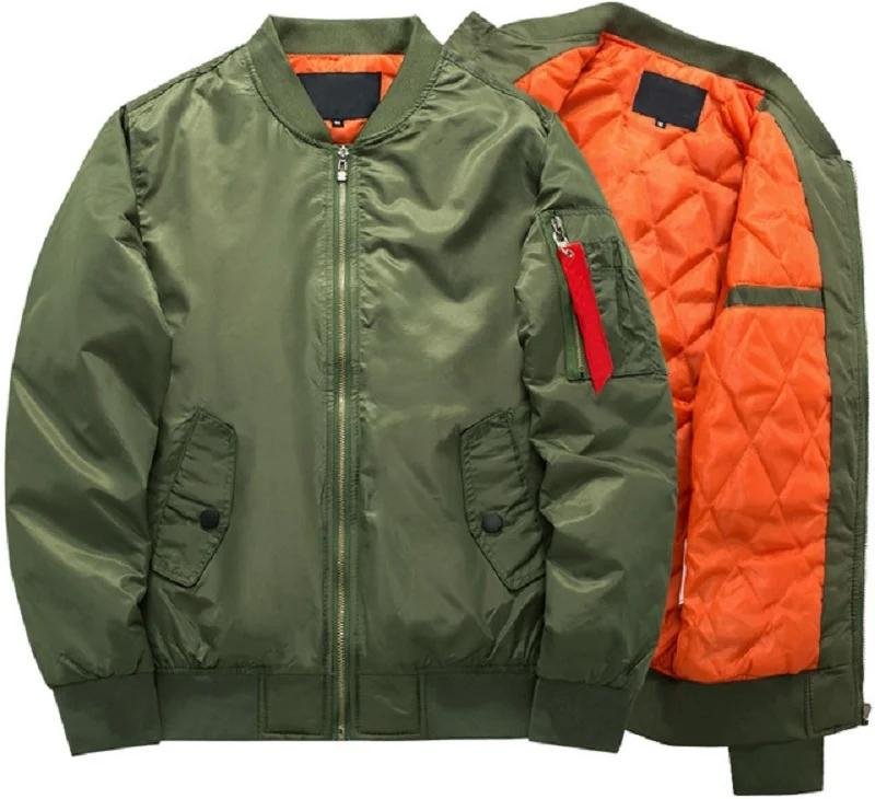 MAGCOMSEN Aviatorjackor för män Tjock Varm Orange Foder Bomberjackor Höst Vinter Casual Vindtäta kappor L
