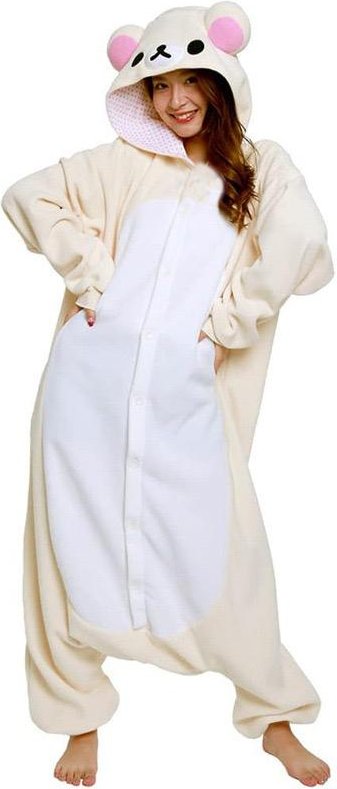 Björn Onesies Rilakkuma Kvinnor Kigurumi Djur Cosplay Kostym för Halloween Jul Outfits Kuma Helkropps Pyjamas Sovkläder Tecknad Jumpsuit L white