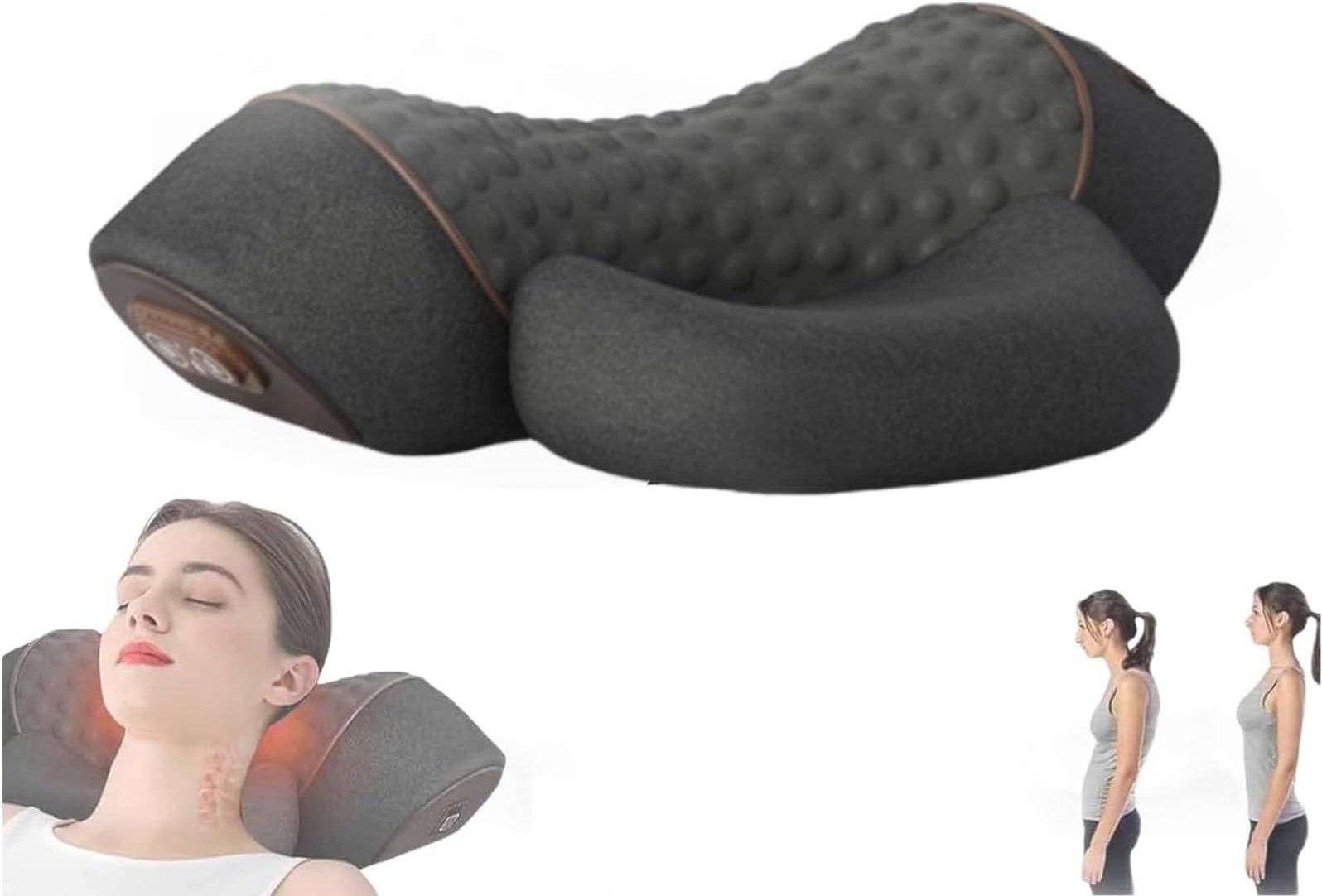 Kudde Massage Nackpuckel, Traktionsmassager med Värme, 3 i 1 Nackmassagekudde Uppvärmd Masserar Nackar Kuddar Uppvärmd Traktion grå