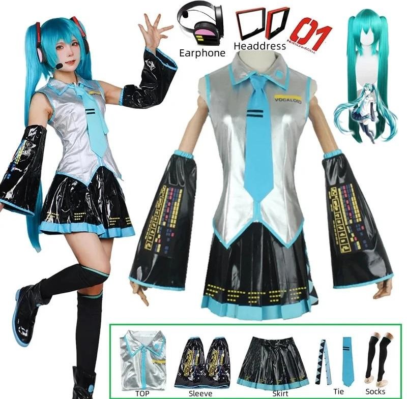 Miku Cosplay Komplet Tyg Kostym Silverfärgat Läder Miku Cosplay Kostymer Hattar Kostym Outfit JK Uniform Sjömansklänning High School Uniform L gray