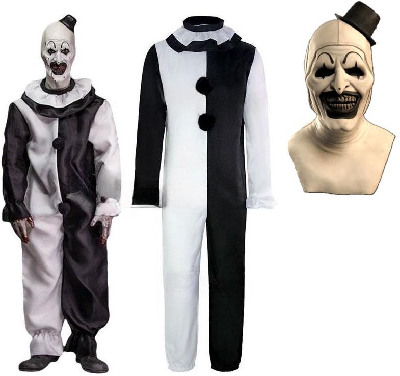 Art The Clown Cosplay Film Terrifier 2 Art The Clown Cosplay Kostym Jumpsuit Mask Halloween Kostymer Mask för Män Kvinnor L black