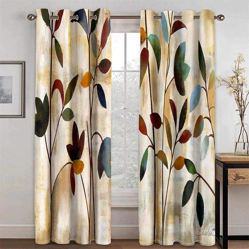3D Billig Lyx Elegant Blad Konstnärlig Design Bläckdesign 2 Paneler Stilren Skugga Polyester Gardiner Vardagsrum Sovrum Heminredning Krok 140W160H(CM)55x63in&Grommet Top