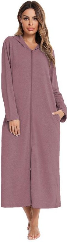 Bright Deer Dam Lättviktshuva Morgonrock Dragkedja Hel Lång ärm Bomullsstickad Mjuk Nattlinne Kimono Zipper Housecoat Solstol Luvtröja S
