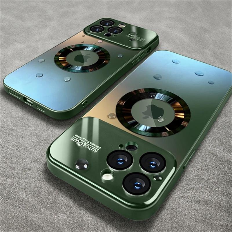 Lyxig Magnetiskt Skal i Titanmetallfärg för iPhone 17 16 15 14 13 12 11 Pro Max Plus Magsafe Trådlös Laddning Matt Telefonskal For iPhone 14 Pro Max grön