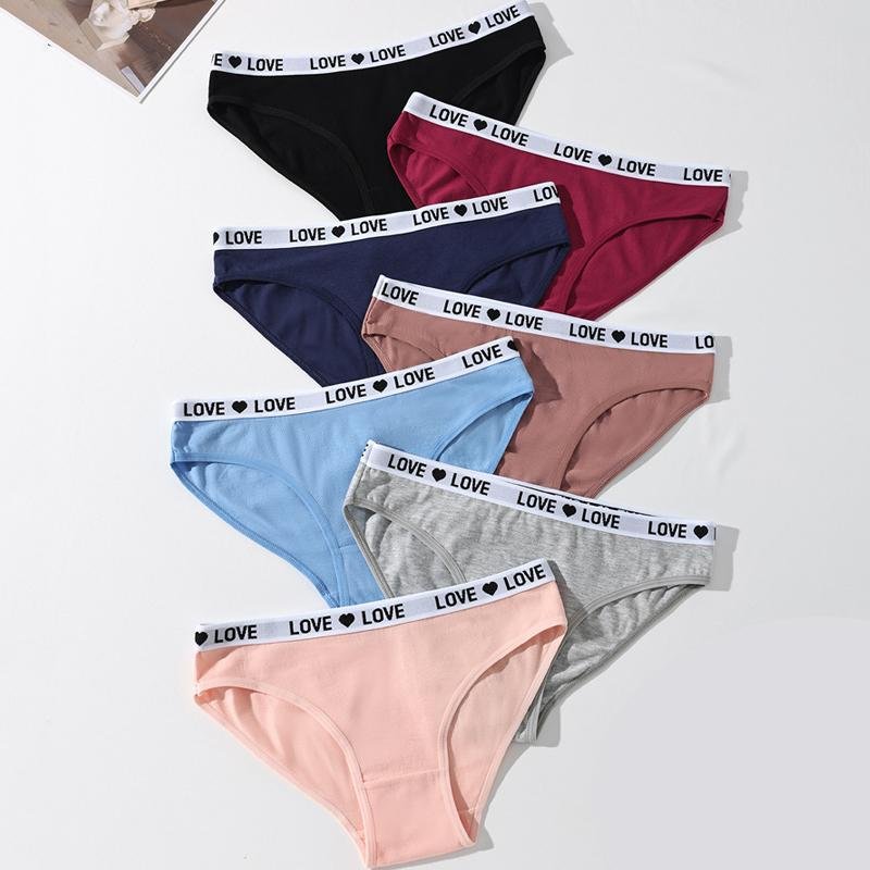7 st/set Dam Bomullstrosor Sexiga Mjuka Randiga Underbyxor Söta Bokstav Flickunderbyxor Dam Andningsbara Stretch Underkläder XS-XL L gray