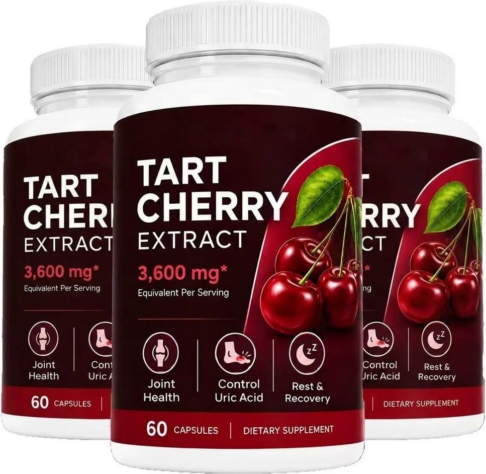 Surkörsbärsextrakt 3600 mg motsvarande per portion – Kosttillskott för ledhälsa, urinsyreutrensning & vilsam sömn (60 kapslar) 3pack