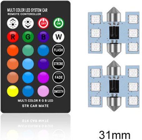 C5W LED RGB Festoon 31mm 36mm 39mm 42mm Bilinredningsljus med fjärrkontroll Flerfärgad Dome Light Läslampa Auto 12V 31mm - 2 bulbs 1 remote