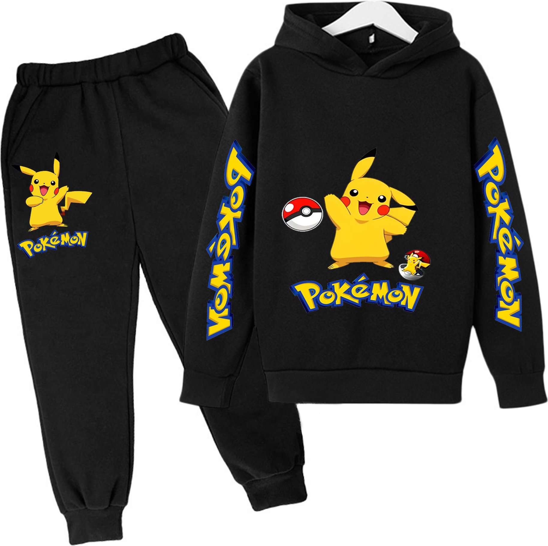 Barn Casual Anime Pikachus Huvtröja Set Vår Höst 3-14Å Pojkar Kläder Flickor 130cm