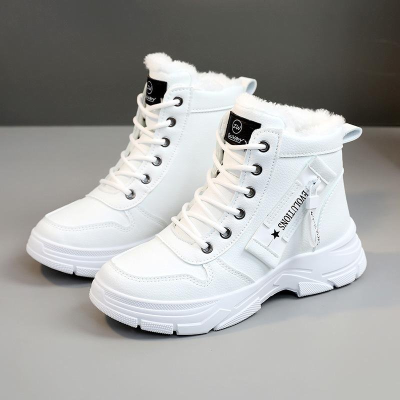Vinter Damskor Snörning Dam Sneakers Snö Stövlar Vattentät Varm Plattform Botas Kvinna Skor 39 black