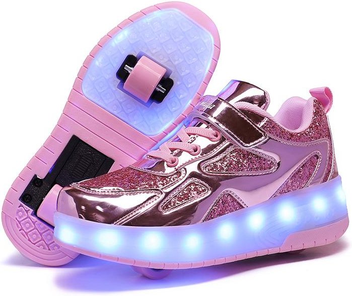 TUINANLE Barn Pojkar Flickor Blinkande Rullskridskoskor Barn LED Light Up Skor Självlysande hjul 31 pink