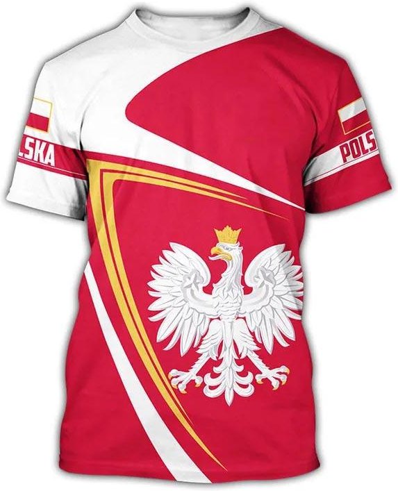 Polen T-shirts Polska flaggan 3D-tryck Streetwear Män Kvinnor Fritidsmode Oversized kortärmad T-shirt Barn T-shirts Toppar Kläder 4XL red