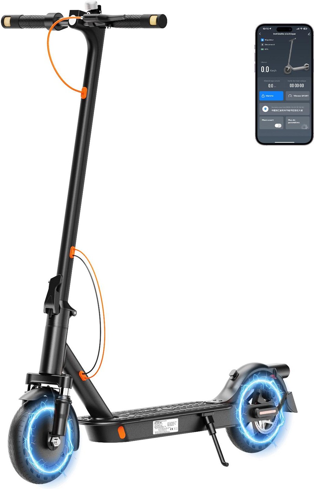 Elektrisk Scooter Vuxen, 30-35 km Räckvidd, 8,5 Ultralätt Hopfällbar E-skoter, 350W Motor, 3 Hastighetslägen, TODIMART T3 för Vuxna och Tonåringar, Smart App T6S-Turn signal & shock absorber
