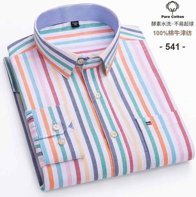 100% Bomull Oxford Herrskjortor Lång Ärm Rutig Mjuk Normal Passform Formell Klänningsskjorta Ficka Social Blus Herrkläder S-7XL 2XL white