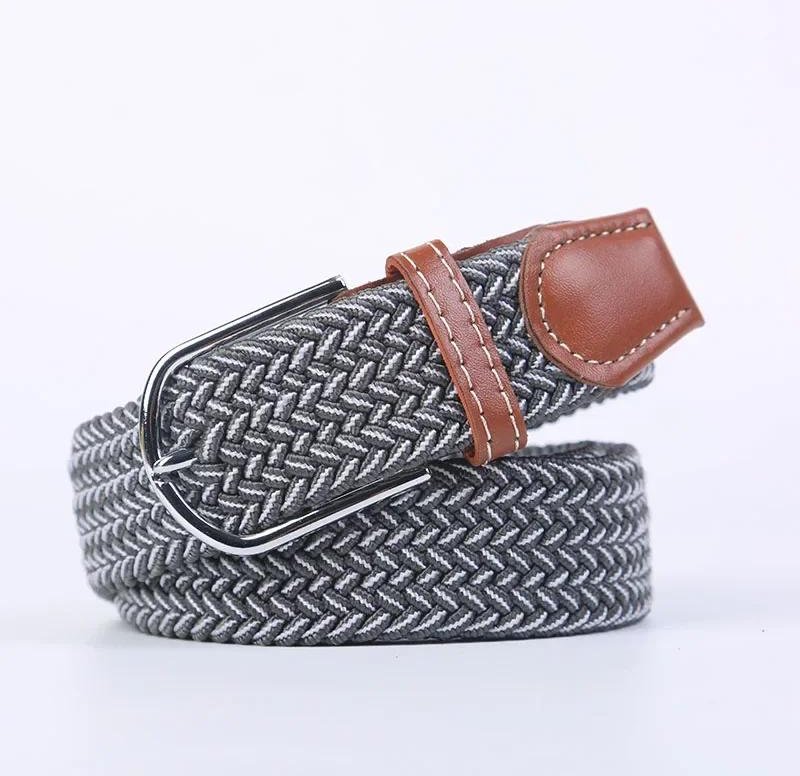 107/120/130cm UNISEX Casual Stickad Spänne Dam Bälte Vävd Canvas Elastisk Expanderbar Flätad Stretch Jeansbälten för Män 3.3cmX130cm gray
