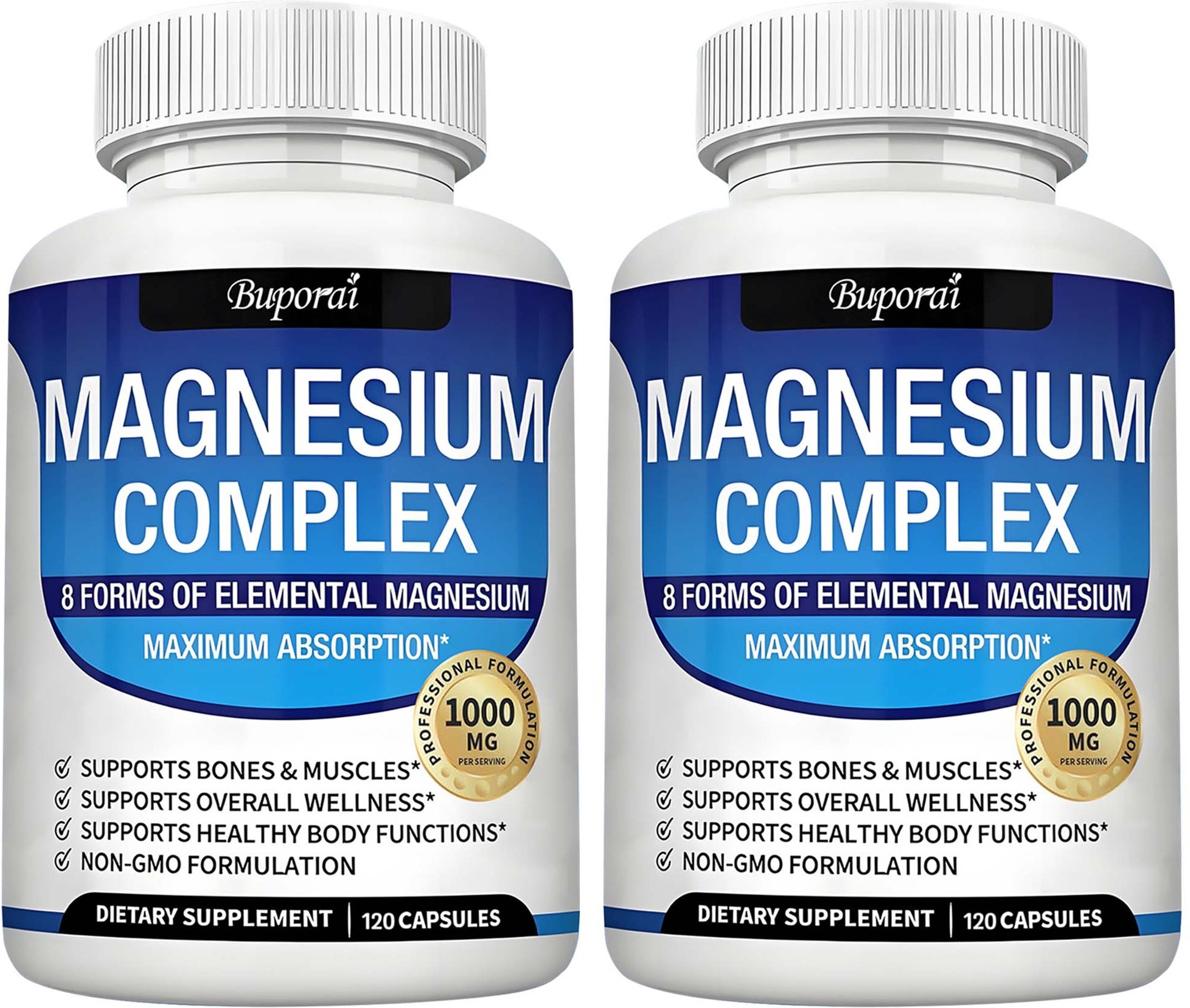 8-i-1 Magnesiumkomplex Kapslar: Magnesiumoxid, Magnesiumglycinat, Magnesiumtaurat – Hög absorption 120*2